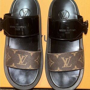 Louis Vuitton black and brown slides